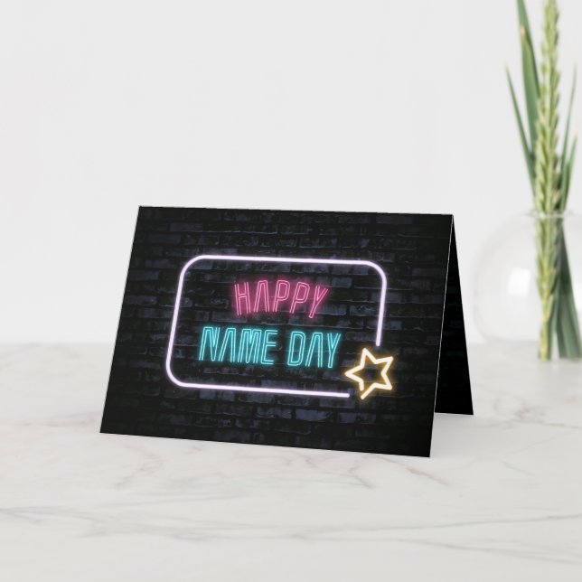 Tarjeta Marquesina Del Día Del Neón En Ladrillo (Anverso)