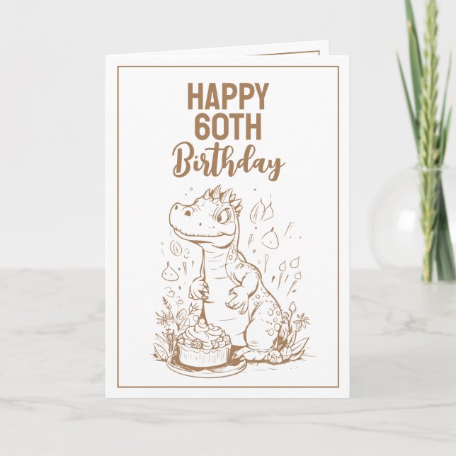 Tarjeta Marrón gracioso y esposo Trex blanco 60 cumpleaños (Anverso)