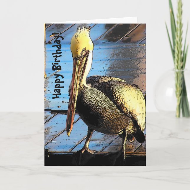 Tarjeta Marrón Pelican Bird Wildlife Animal Happy Birday (Anverso)