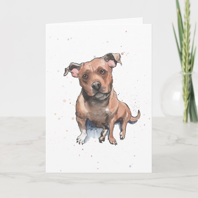 Tarjeta Marrón Staffordshire Terrier acuarela Cumpleaños (Anverso)