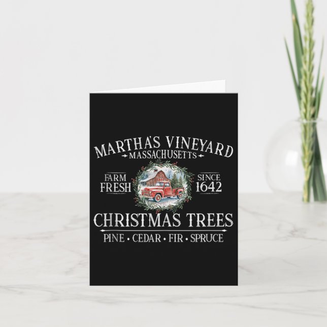 Tarjeta Martha's Vineyard Ma Christmas Trees Red Truck Whi (Anverso)