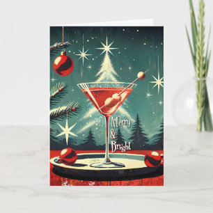 Tarjeta Martini de árbol de Navidad Retro 50s Snow Flurry