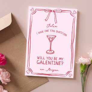 Tarjeta Martini de Galentine, una chica sincera, roja y ro