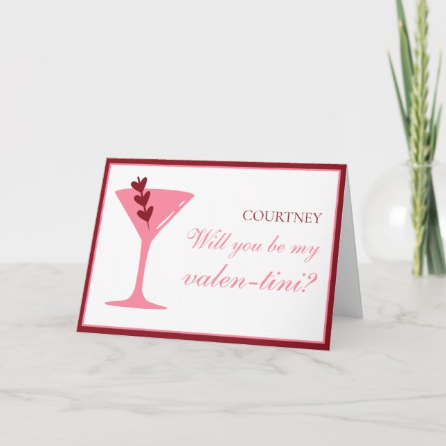 Tarjeta Martini Galentine: el día personalizado rojo y ros (Anverso)