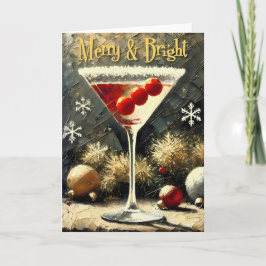 Tarjeta Martini Retro de Triple Arándano de Navidad de los