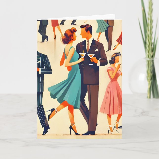 Tarjeta Martinis Modernos De Mediados Del Siglo En El Club (Anverso)