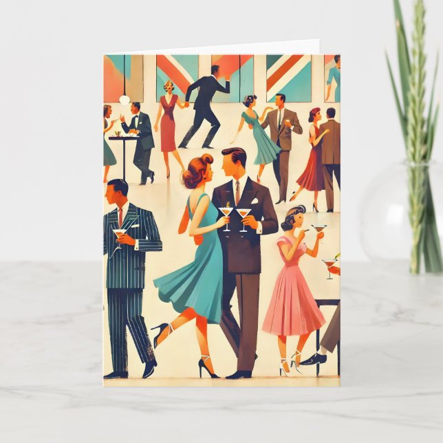 Tarjeta Martinis Modernos De Mediados Del Siglo En El Club (Anverso)