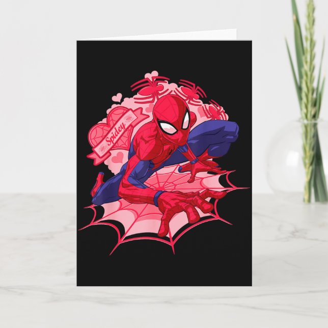 Tarjeta Marvel Spider-man corazones día de San Valentín  (Anverso)