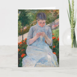Tarjeta Mary Cassatt - Girl sewing in a Garden
