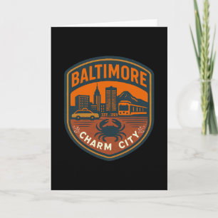 Tarjeta Maryland Vintage Ltimore Charm City Retro Cangrejo
