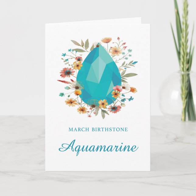 Tarjeta Marzo Birthstone Aquamarine Birdflowers (Anverso)