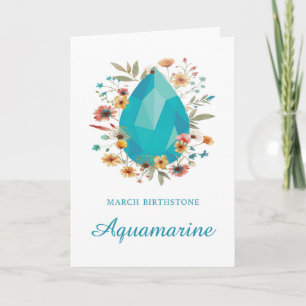 Tarjeta Marzo Birthstone Aquamarine Birdflowers
