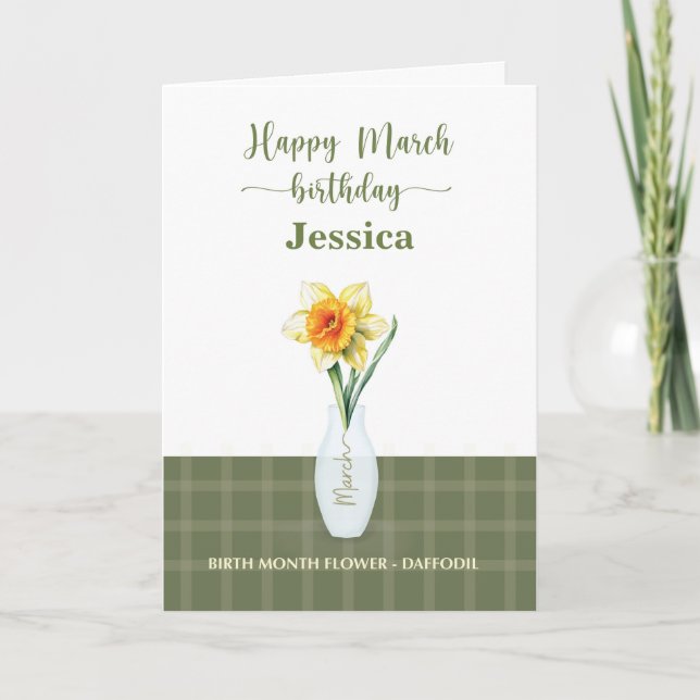 Tarjeta Marzo Cumpleaños Mes de Nacimiento Flor Daffodil (Anverso)