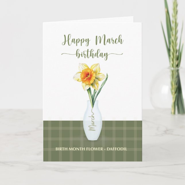 Tarjeta Marzo Cumpleaños Mes de Nacimiento Flor Daffodil (Anverso)