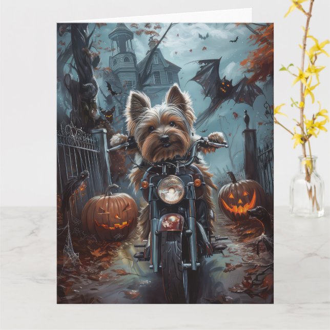 Tarjeta Más aterrador montando motocicleta Halloween Da mi (flor amarilla)