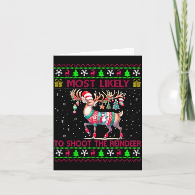 Tarjeta Más Probable Que Dispare Al Reno Pareo De Navidad (Anverso)