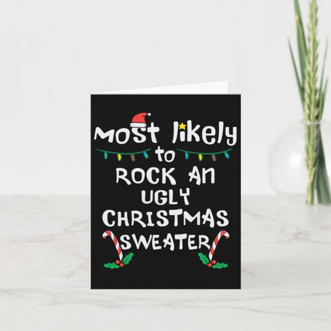 Tarjeta Más probables Navidades feos de rock navidad famil (Anverso)