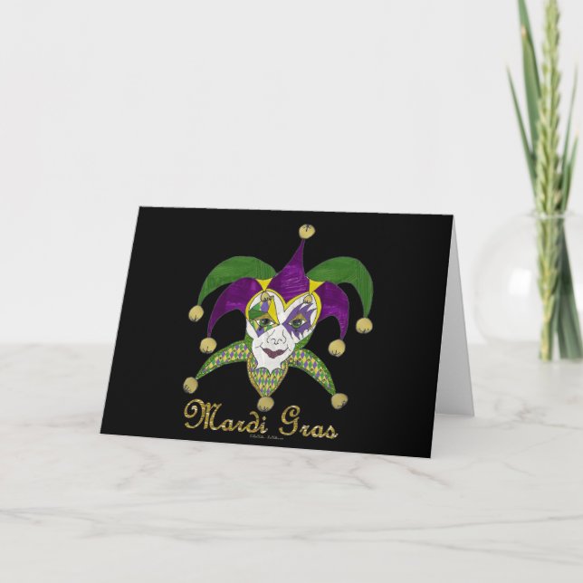 Tarjeta Máscara colorida del Mardi Gras Jesters (Anverso)