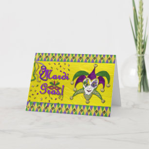 Tarjeta Máscara de Bufón Mardi Gras Arlequín