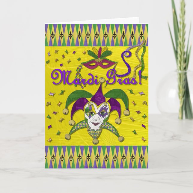 Tarjeta Máscara de Jester Mardi Gras Harlequin (Anverso)