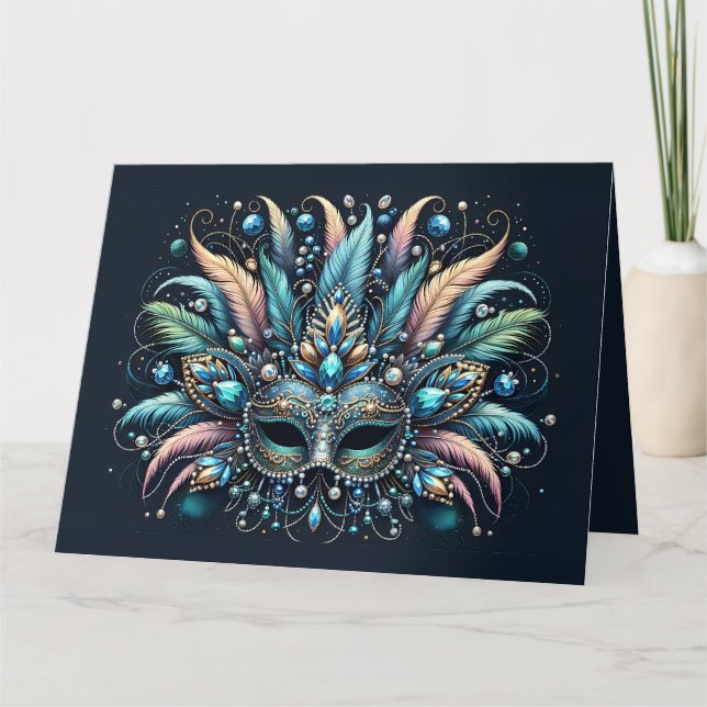 Tarjeta Máscara de joyas de plumas de Masquerade Boho (Anverso)