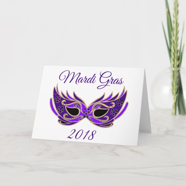 Tarjeta Máscara de Mardi Gras 2018 (Anverso)