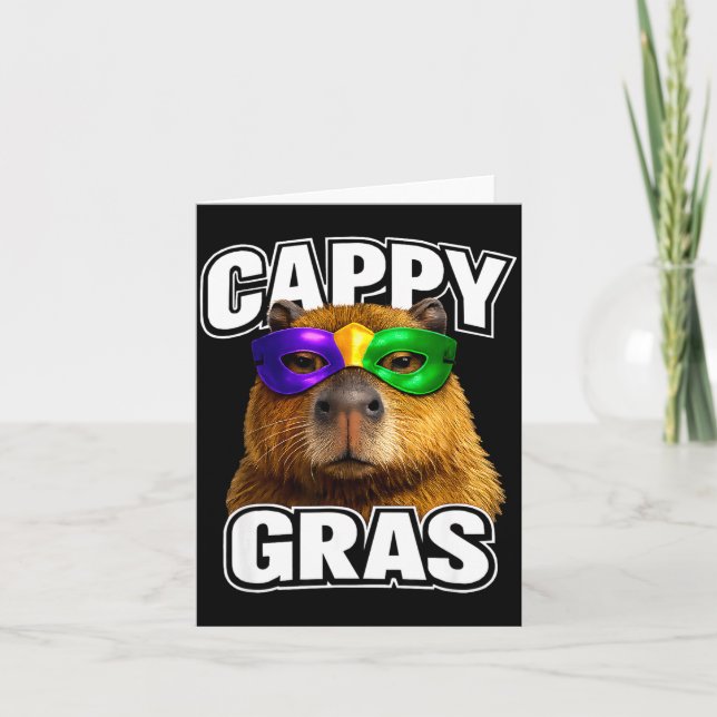 Tarjeta Máscara divertida de mardi gras capybara meme (Anverso)