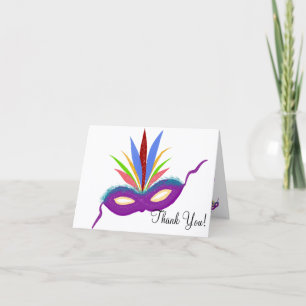 Tarjeta Máscara Púrpura de Mardi Gras de Agradecimiento de