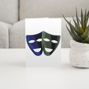 Tarjeta Máscaras De Teatro Azul Y Verde