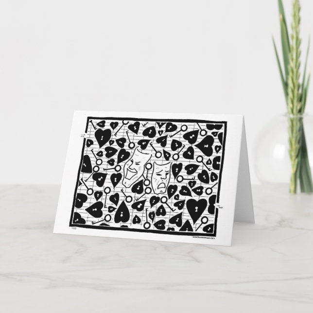 Tarjeta Máscaras del drama, corazones, llaves, un (Anverso)