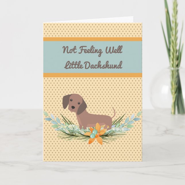 Tarjeta Mascota Dachshund Se Bien Con Los Puntos Y Flores  (Anverso)