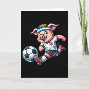 Tarjeta Mascota de cerdo de fútbol jugando fútbol de dibuj