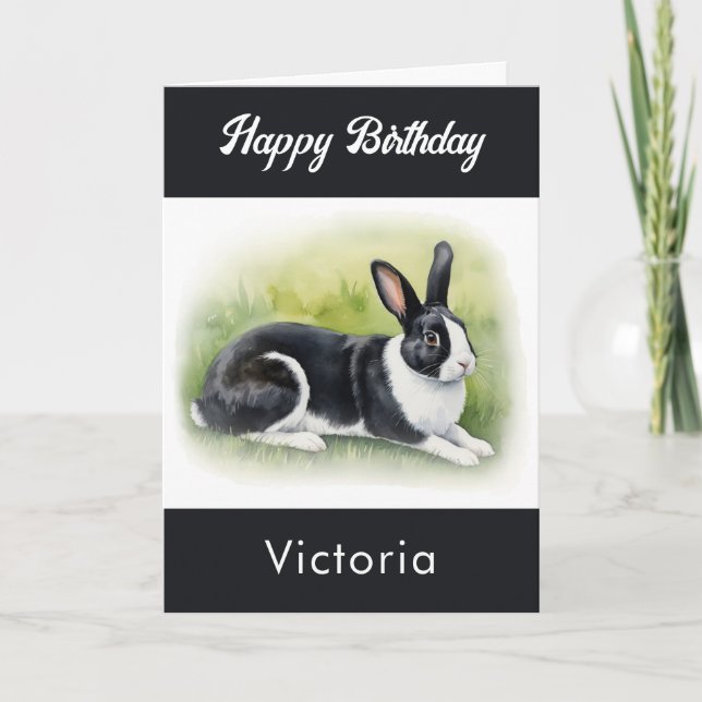 Tarjeta Mascota de conejo holandés Animal Watercolor Feliz (Anverso)