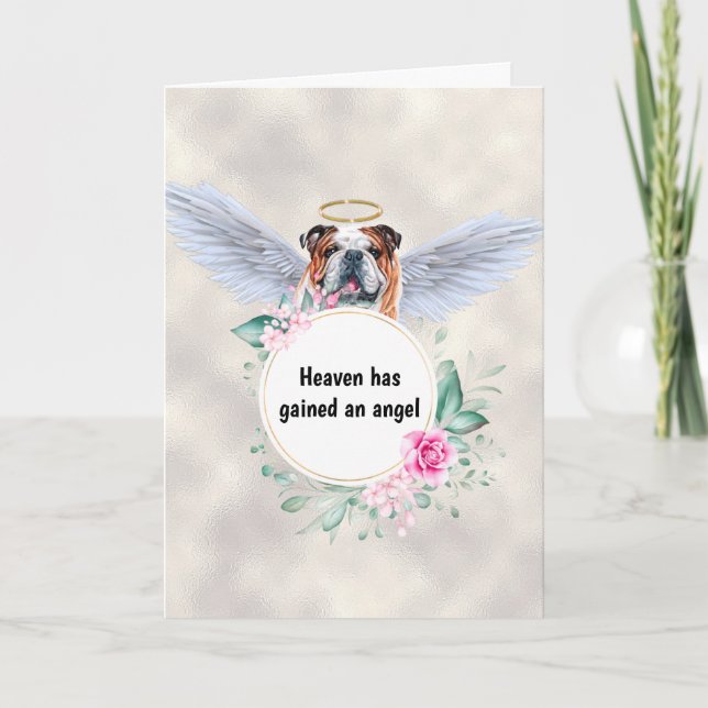 Tarjeta Mascota memorial bulldog inglés alas ángel poema (Anverso)
