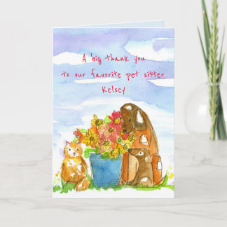 Tarjeta Mascota Sitter Gracias Gatos Perros Flores