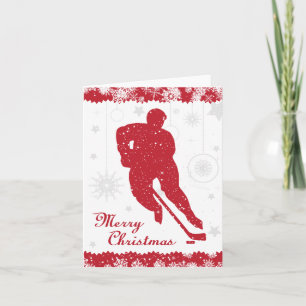 Tarjeta masculina de hockey sobre nieve roja de ho
