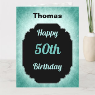 Tarjeta Masculino moderno azul y negro 50 cumpleaños