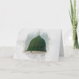 Tarjeta Masjid An-Nabawi ilustracion de acuarela Islamic P