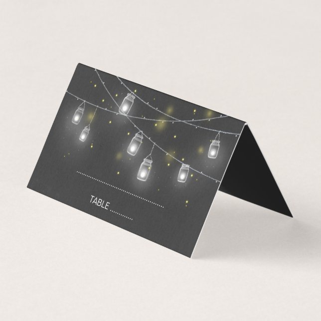 Tarjeta Mason Jar Fireflies Chalkboard Boda Place Card (Anverso)