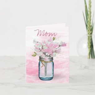Tarjeta MASON JAR WATERCOLOR PINK SWEET PEAS Día de la Mad
