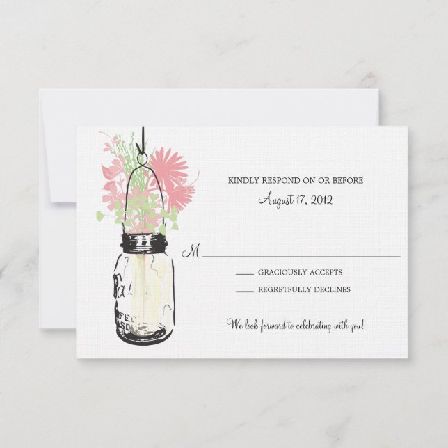 Tarjeta Mason Jar & Wildflowers RSVP (Anverso)