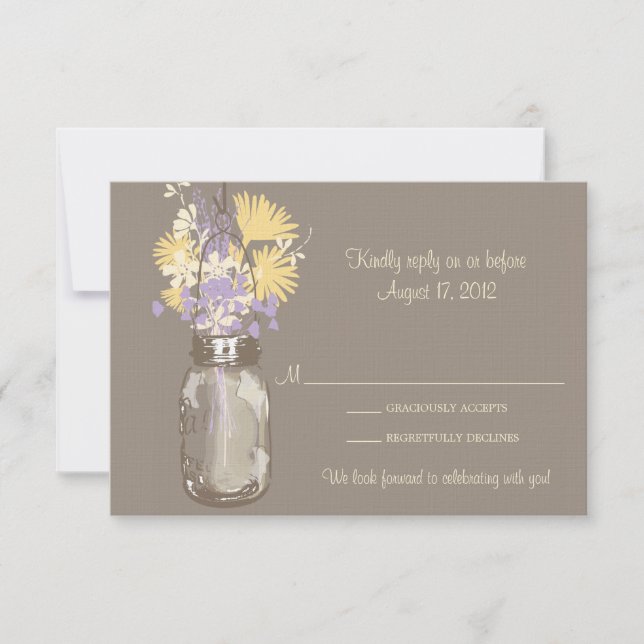 Tarjeta Mason Jar & Wildflowers RSVP (Anverso)