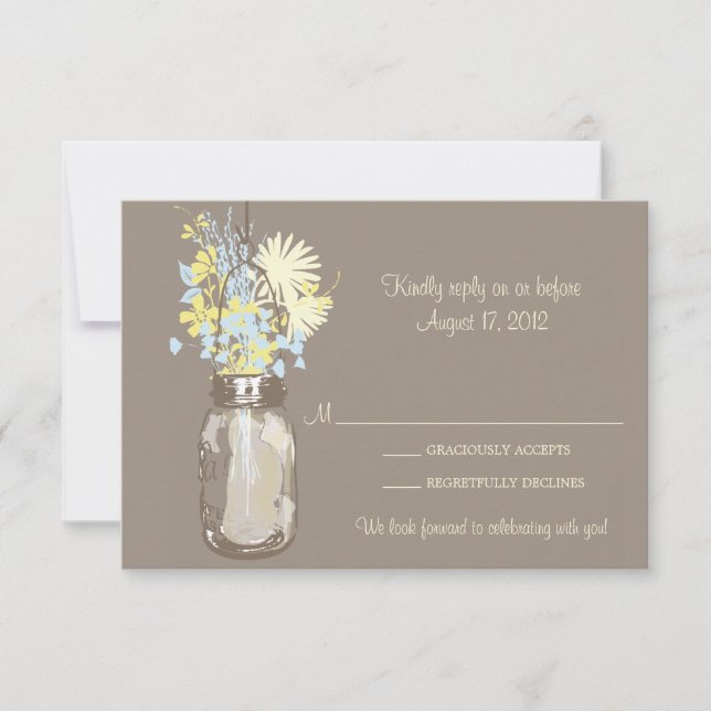 Tarjeta Mason Jar & Wildflowers RSVP (Anverso)
