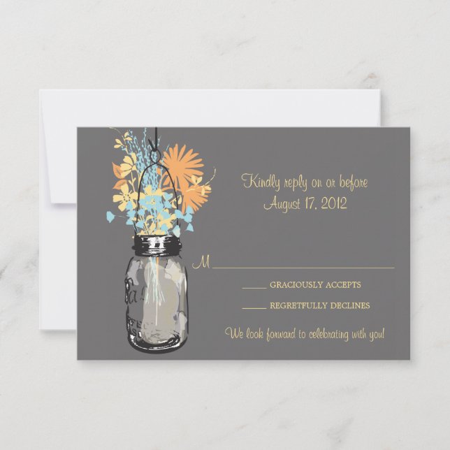 Tarjeta Mason Jar & Wildflowers RSVP (Anverso)