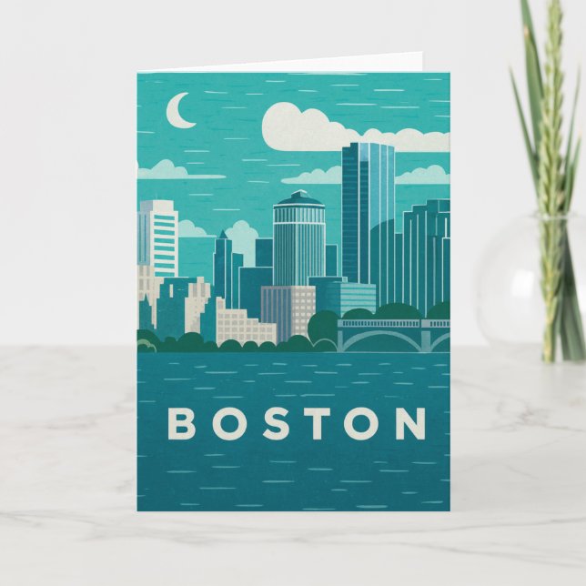 Tarjeta Massachusetts Night Cityscape | Boston City (Anverso)