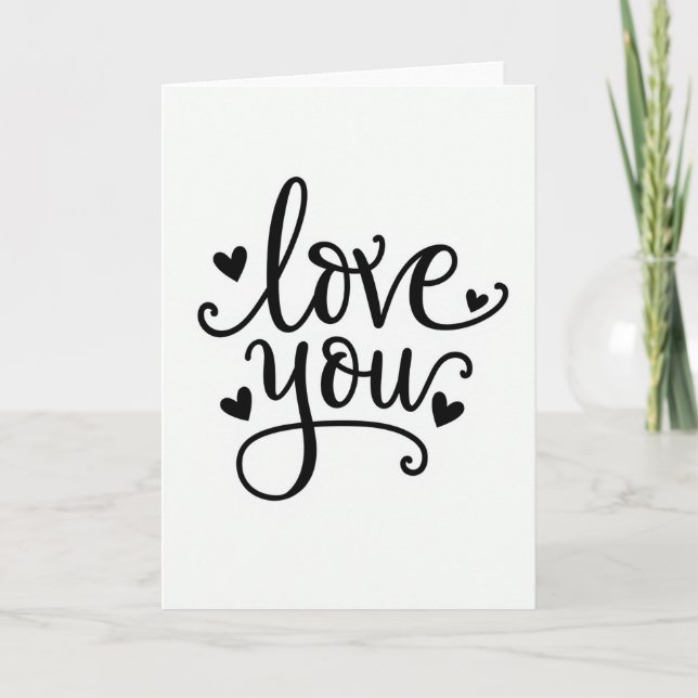 Tarjeta Mate de Caligrafía Corazones Te Amo (Anverso)