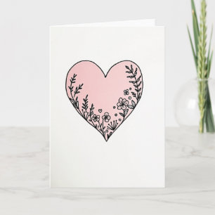 Tarjeta Mate de Corazón Floral Minimalista