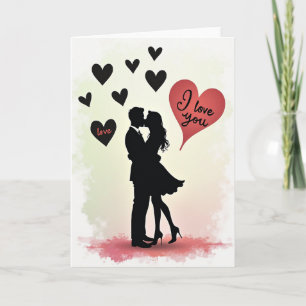 Tarjeta Mate de Corazones de Amor Pareja Besándose