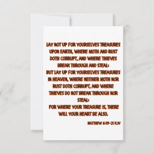 Tarjeta Mateo 6:19-21 Saludo de las Escrituras de la Bibli
