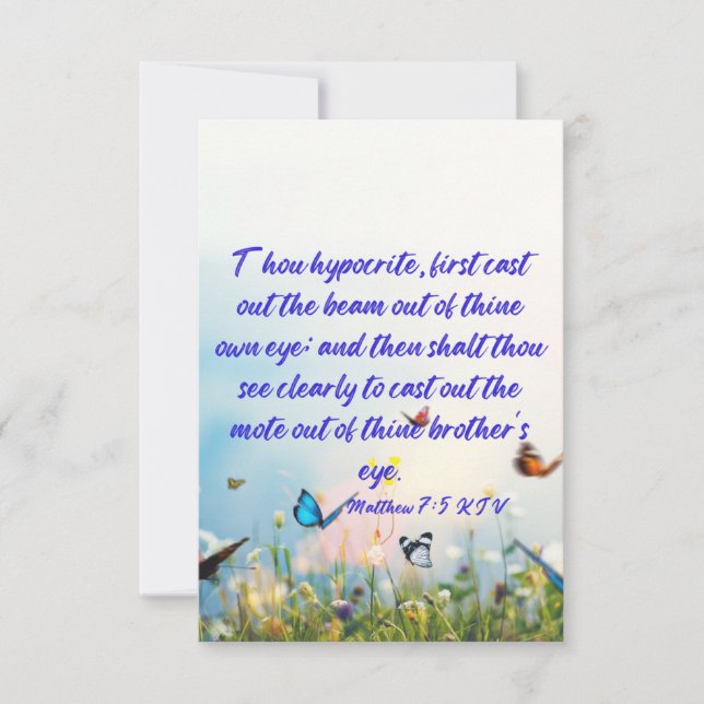 Tarjeta Mateo 7:5 KJV Biblia Verse foto saludo plano (Anverso)